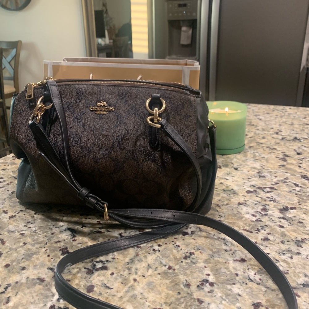 Coach Signature Brown and Black Crossbody Bag